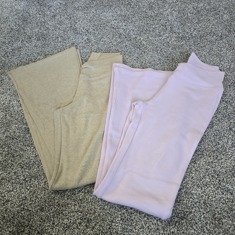 Bundle Two Forever 21 Knit Wide Leg Pull On Pants Size Medium Pink Tan
